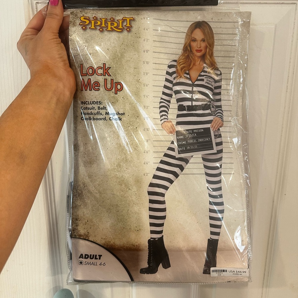 Spirit Women's Black and White Striped Jumpsuit Costume